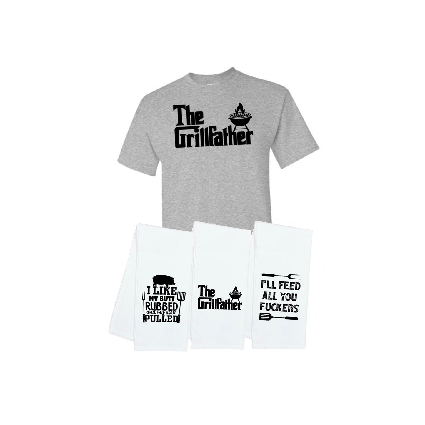 The Grillfather Shirt and Grilling Towel Gift Set - T-shirt and 3 Towels - Funny Cool Father's Day Gift for Men Who Love to Grill BBQ Cook