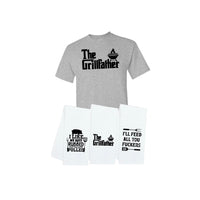 The Grillfather Shirt and Grilling Towel Gift Set - T-shirt and 3 Towels - Funny Cool Father's Day Gift for Men Who Love to Grill BBQ Cook