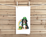 Bernese Mountain Dog St. Patricks's Day 100% Cotton Flour Sack Tea Towel with Hanging Loop - Saint Patty's Kitchen Decor