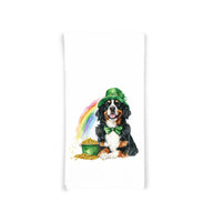 Bernese Mountain Dog St. Patricks's Day 100% Cotton Flour Sack Tea Towel with Hanging Loop - Saint Patty's Kitchen Decor