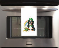 Bernese Mountain Dog St. Patricks's Day 100% Cotton Flour Sack Tea Towel with Hanging Loop - Saint Patty's Kitchen Decor