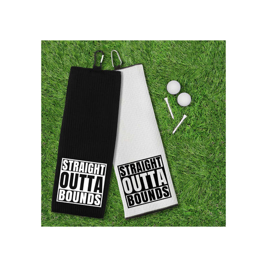 Straight Outta Bounds Tri-fold Golf Towel with Clip 100% Microfiber Waffle Weave Black White Funny Birthday Christmas Gift Idea for Men