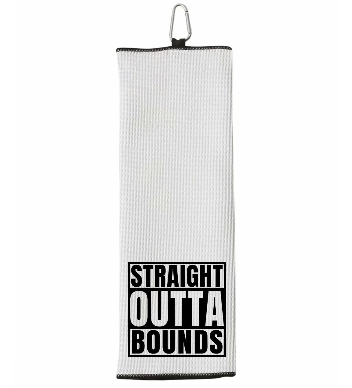 Straight Outta Bounds Tri-fold Golf Towel with Clip 100% Microfiber Waffle Weave Black White Funny Birthday Christmas Gift Idea for Men