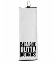 Straight Outta Bounds Tri-fold Golf Towel with Clip 100% Microfiber Waffle Weave Black White Funny Birthday Christmas Gift Idea for Men