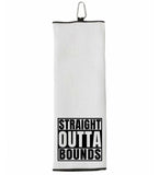 Straight Outta Bounds Tri-fold Golf Towel with Clip 100% Microfiber Waffle Weave Black White Funny Birthday Christmas Gift Idea for Men