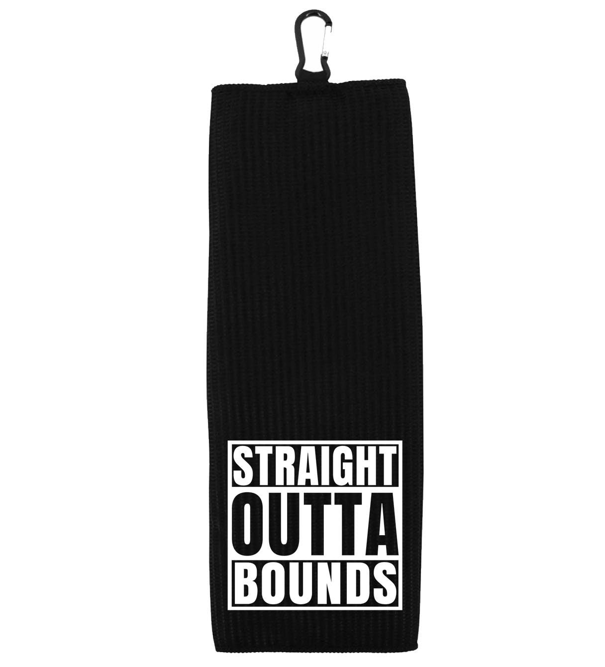 Straight Outta Bounds Tri-fold Golf Towel with Clip 100% Microfiber Waffle Weave Black White Funny Birthday Christmas Gift Idea for Men