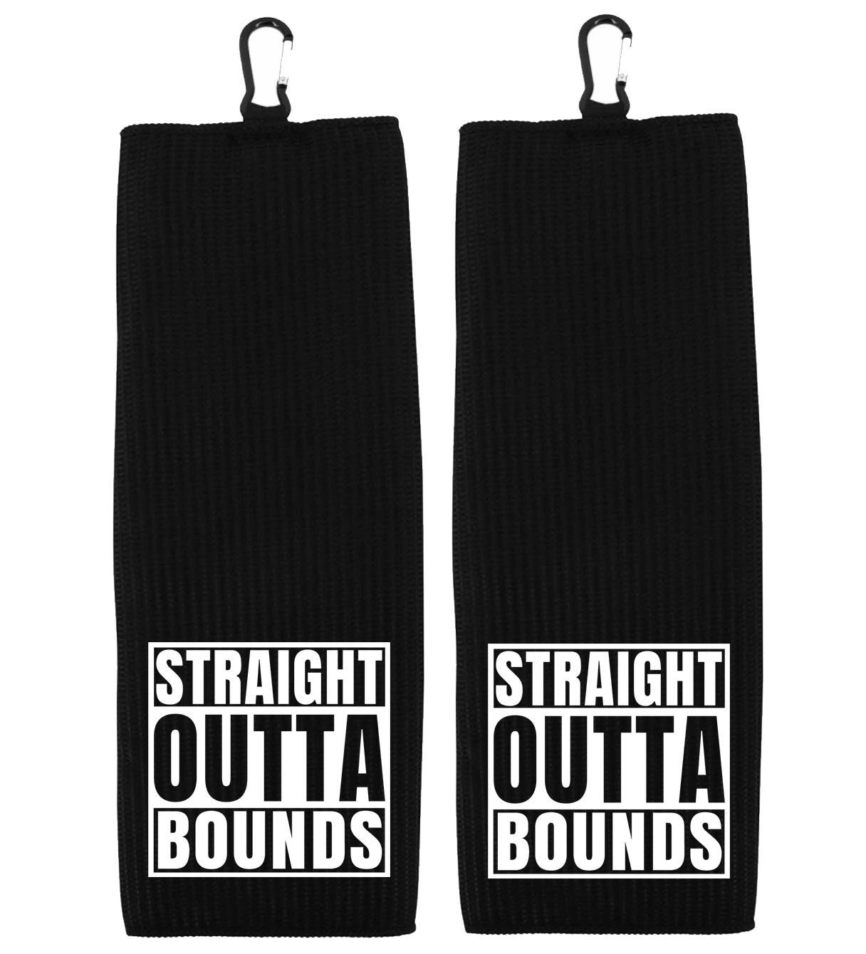 Straight Outta Bounds Tri-fold Golf Towel with Clip 100% Microfiber Waffle Weave Black White Funny Birthday Christmas Gift Idea for Men
