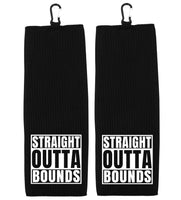 Straight Outta Bounds Tri-fold Golf Towel with Clip 100% Microfiber Waffle Weave Black White Funny Birthday Christmas Gift Idea for Men