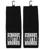 Straight Outta Bounds Tri-fold Golf Towel with Clip 100% Microfiber Waffle Weave Black White Funny Birthday Christmas Gift Idea for Men