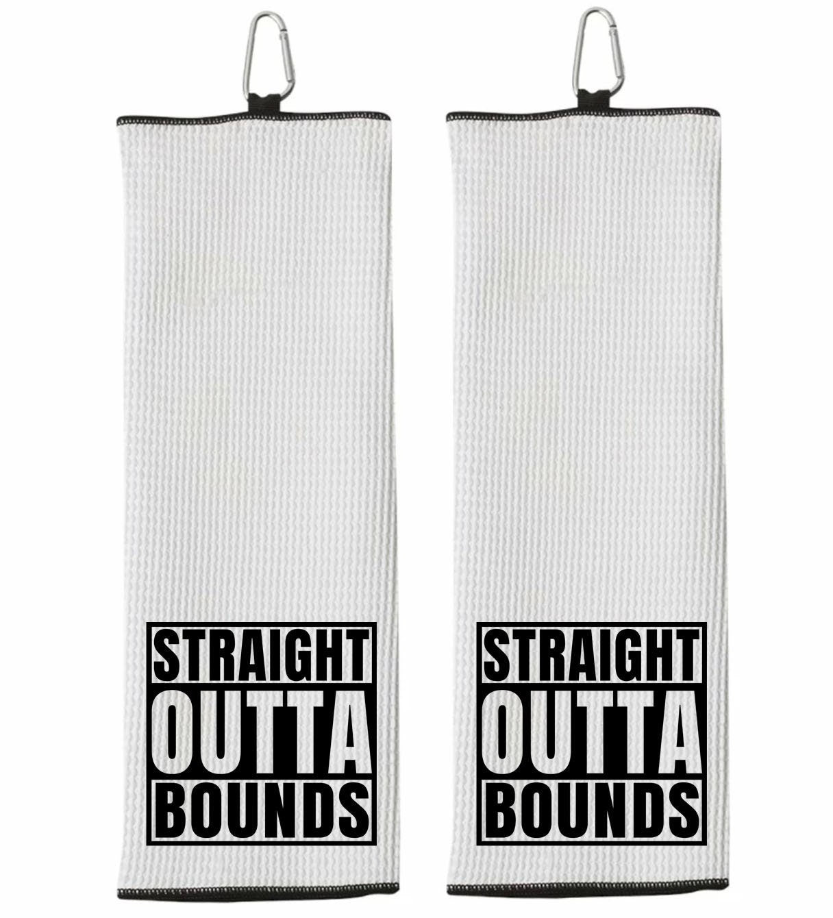 Straight Outta Bounds Tri-fold Golf Towel with Clip 100% Microfiber Waffle Weave Black White Funny Birthday Christmas Gift Idea for Men