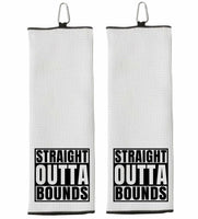 Straight Outta Bounds Tri-fold Golf Towel with Clip 100% Microfiber Waffle Weave Black White Funny Birthday Christmas Gift Idea for Men