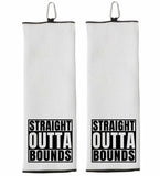 Straight Outta Bounds Tri-fold Golf Towel with Clip 100% Microfiber Waffle Weave Black White Funny Birthday Christmas Gift Idea for Men