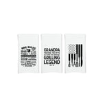 Grandpa the Man the Myth the Grilling Legend - BBQ Rules - Grill Tools Flag Gift Set of 3 Barbecue Themed Hand Towels for Grandfather
