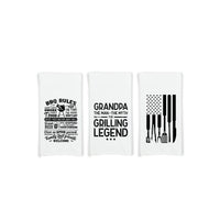 Grandpa the Man the Myth the Grilling Legend - BBQ Rules - Grill Tools Flag Gift Set of 3 Barbecue Themed Hand Towels for Grandfather