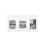 Grandpa the Man the Myth the Grilling Legend - BBQ Rules - Grill Tools Flag Gift Set of 3 Barbecue Themed Hand Towels for Grandfather