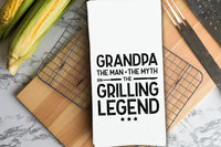 Grandpa the Man the Myth the Grilling Legend - BBQ Rules - Grill Tools Flag Gift Set of 3 Barbecue Themed Hand Towels for Grandfather