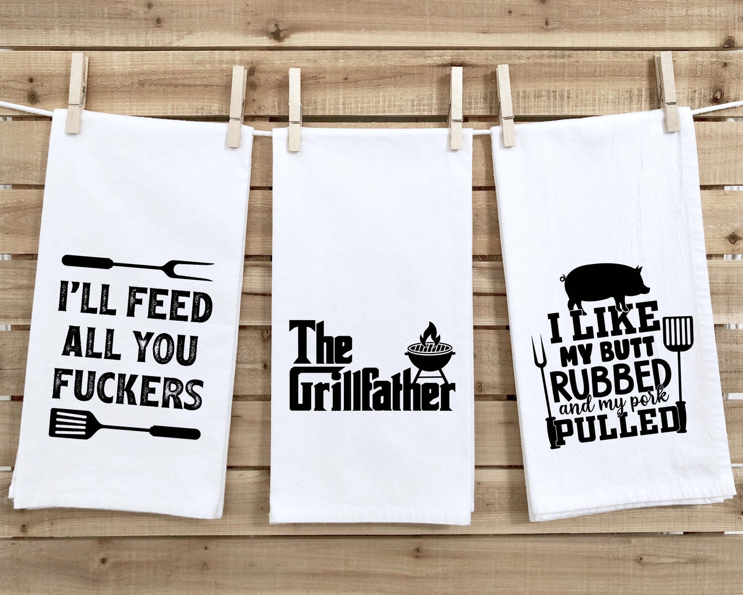 The Grillfather Shirt and Kitchen Towel Gift Set - T-shirt and 3 Towels - Funny Cool Father's Day Gift for Men Who Love to Grill BBQ Cook