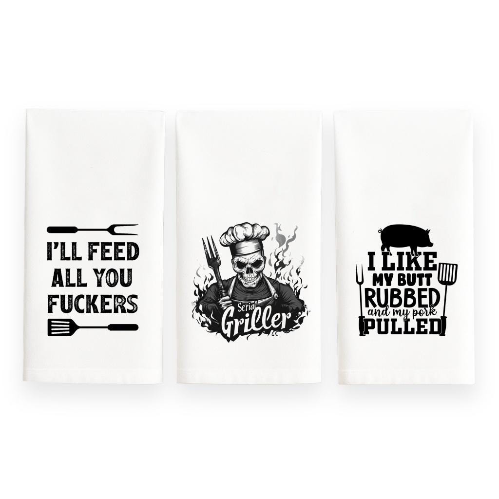 Funny BBQ Kitchen Towel Set of 3 Adult Humor Grill Towels | Father's Day, Birthday, Christmas, 4th of July Gift for Men  Barbecue Decor