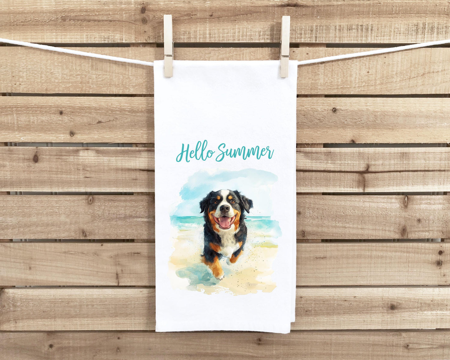 Bernese Mountain Dog Set of 4 Seasonal Flour Sack Hand Towels - Hello Spring Summer Fall Winter Birthday Christmas Gift Idea for Women Men