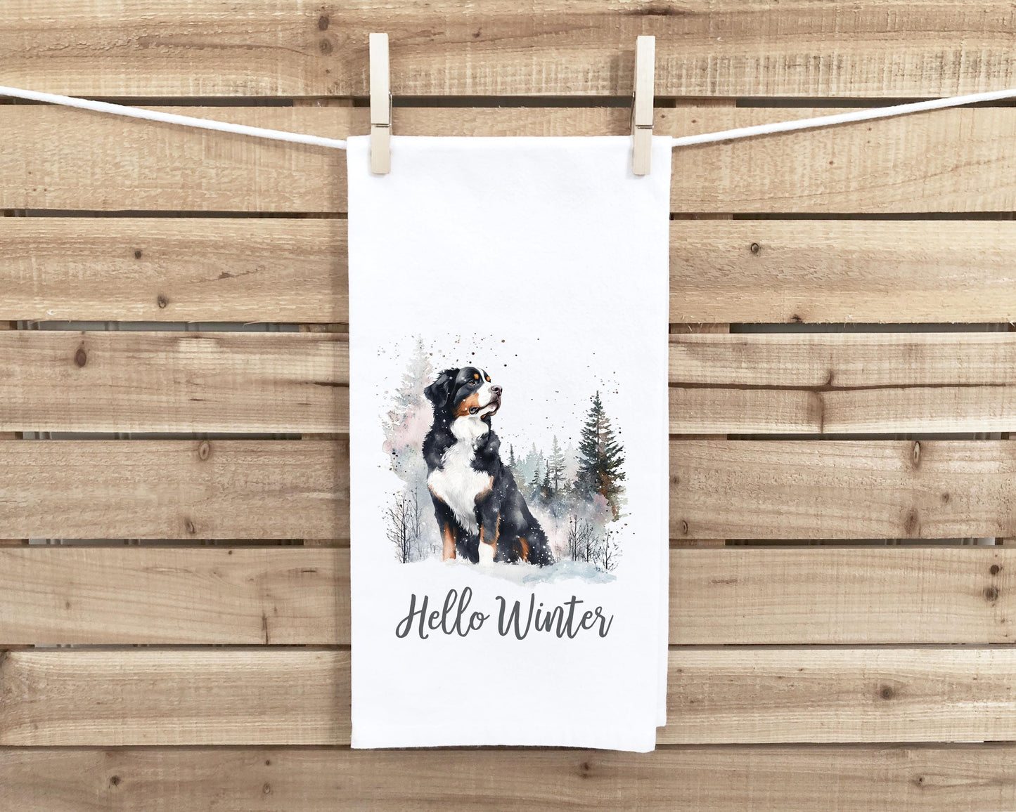 Bernese Mountain Dog Set of 4 Seasonal Flour Sack Hand Towels - Hello Spring Summer Fall Winter Birthday Christmas Gift Idea for Women Men