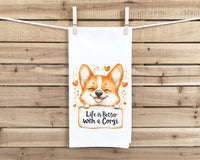 Life Is Better with a Corgi Flour Sack Kitchen Towel Funny Peeking Dog Lover Dish Cloth Hostess Birthday Christmas Gift