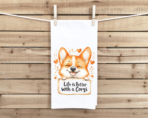 Life Is Better with a Corgi Flour Sack Kitchen Towel Funny Peeking Dog Lover Dish Cloth Hostess Birthday Christmas Gift