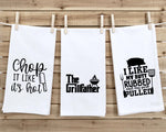 The Grillfather - I Like My Butt Rubbed and My Pork Pulled - Chop It Like It's Hot Gift Set of 3 Funny Kitchen Towels for Men Grilling BBQ