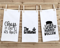 The Grillfather - I Like My Butt Rubbed and My Pork Pulled - Chop It Like It's Hot Gift Set of 3 Funny Kitchen Towels for Men Grilling BBQ