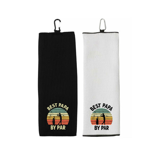 Best Papa By Par Tri-fold Golf Towel with Clip 100% Microfiber Waffle Weave Black White Gift Idea for Golfer Men Grandpa Dad