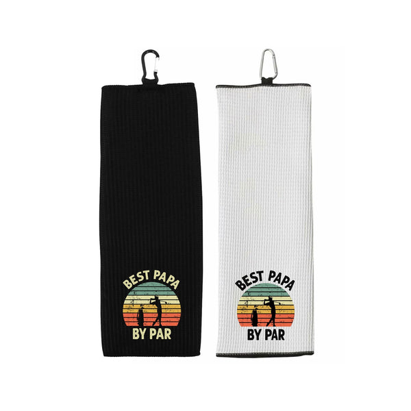 Best Papa By Par Tri-fold Golf Towel with Clip 100% Microfiber Waffle Weave Black White Gift Idea for Golfer Men Grandpa Dad