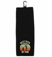 Best Papa By Par Tri-fold Golf Towel with Clip 100% Microfiber Waffle Weave Black White Gift Idea for Golfer Men Grandpa Dad