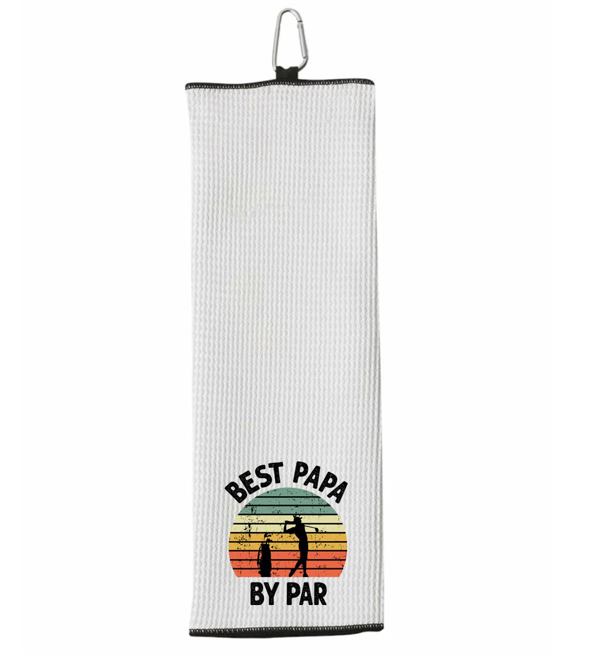 Best Papa By Par Tri-fold Golf Towel with Clip 100% Microfiber Waffle Weave Black White Gift Idea for Golfer Men Grandpa Dad