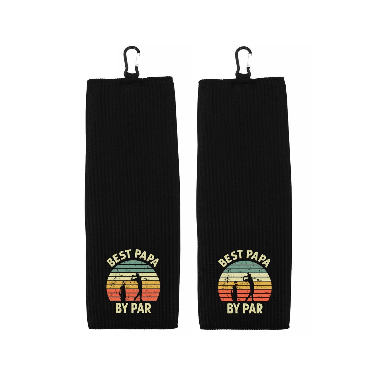 Best Papa By Par Tri-fold Golf Towel with Clip 100% Microfiber Waffle Weave Black White Gift Idea for Golfer Men Grandpa Dad