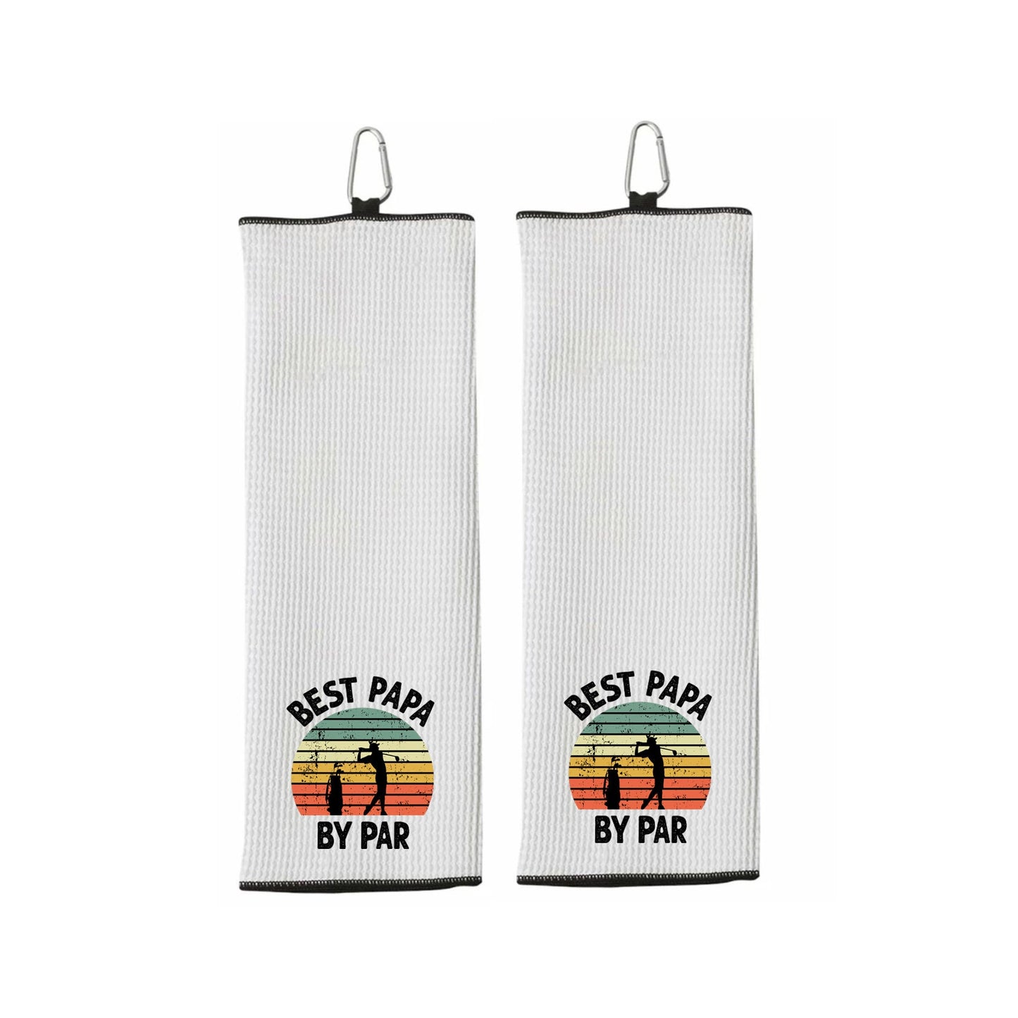 Best Papa By Par Tri-fold Golf Towel with Clip 100% Microfiber Waffle Weave Black White Gift Idea for Golfer Men Grandpa Dad