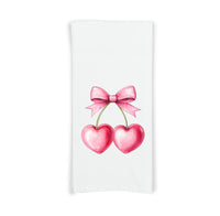 Coquette Cherries 100% Cotton Flour Sack Kitchen Towel Cute Trendy Girly Pink Preppy Aesthetic Cherry Decor Birthday Christmas Gift Idea