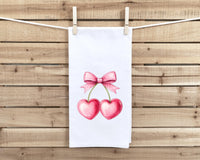 Coquette Cherries 100% Cotton Flour Sack Kitchen Towel Cute Trendy Girly Pink Preppy Aesthetic Cherry Decor Birthday Christmas Gift Idea