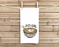 Just a Girl Who Loves Ramen 100% Cotton Flour Sack Kitchen Towel, Birthday Mother's Day Christmas Valentine's Day Gift Idea