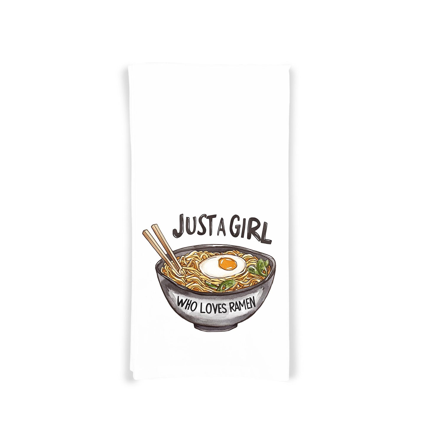 Just a Girl Who Loves Ramen 100% Cotton Flour Sack Kitchen Towel, Birthday Mother's Day Christmas Valentine's Day Gift Idea