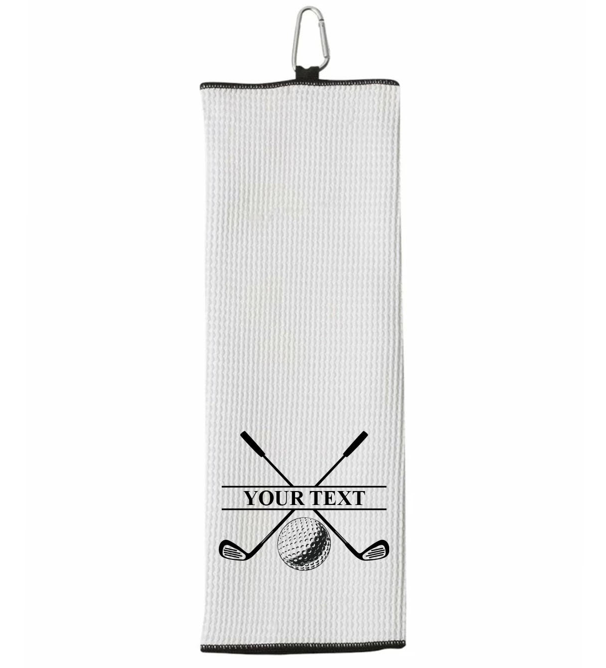 Custom Golf Towel - Personalized Tri-fold Golf Towel with Clip 100% Microfiber Waffle Weave Black White Birthday Christmas Gift Idea for Men
