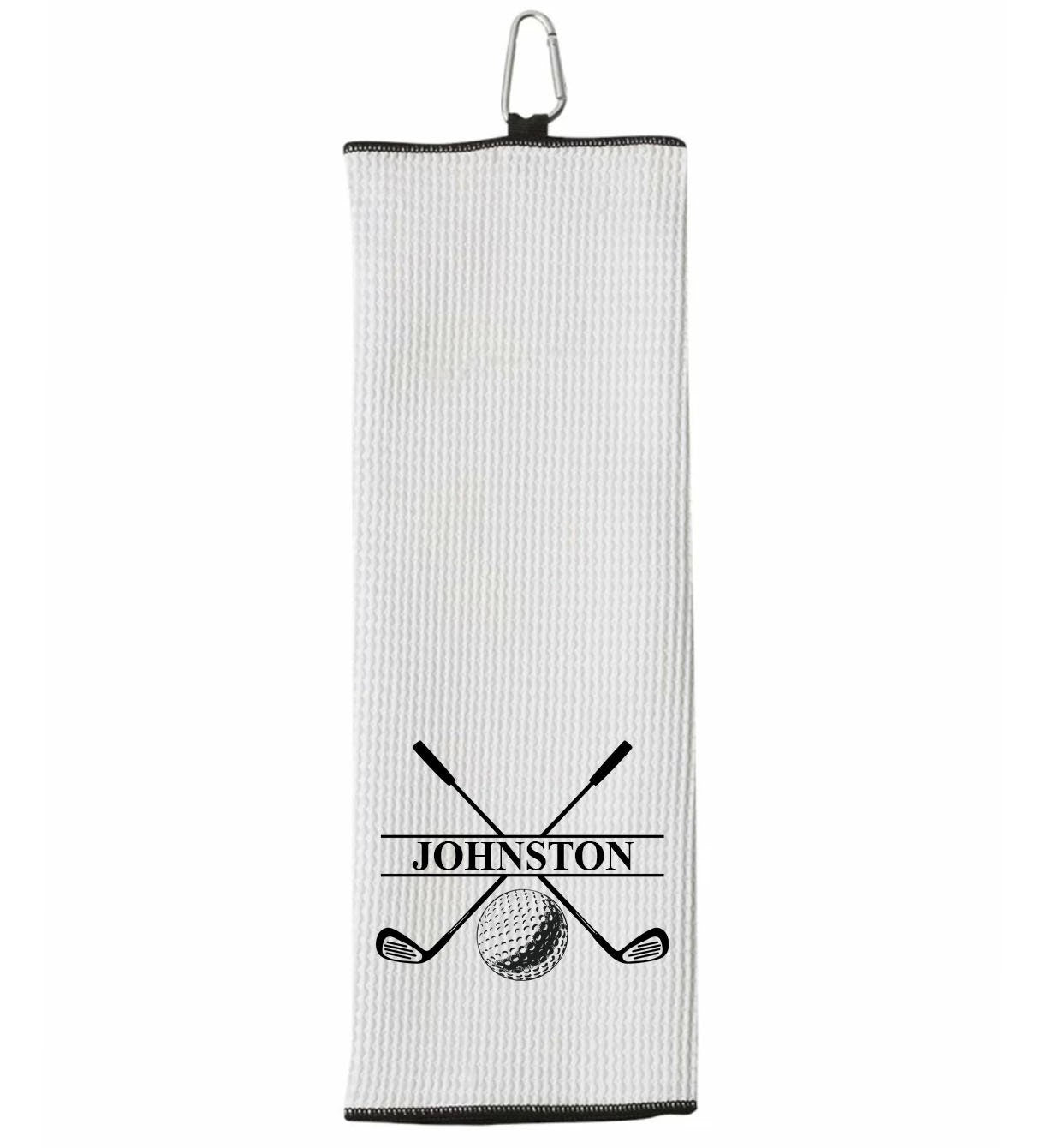 Custom Golf Towel - Personalized Tri-fold Golf Towel with Clip 100% Microfiber Waffle Weave Black White Birthday Christmas Gift Idea for Men