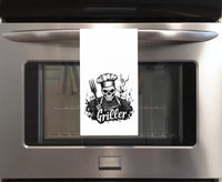 Serial Griller Flour Sack Towel – Funny BBQ Gift for Dad – Grilling Kitchen Decor – Father's Day Towel for Men Who Love to Cook