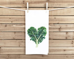 Heart Shaped Kale 100% Cotton Flour Sack Kitchen Towel, Birthday Mother's Day Christmas Valentine's Day Gift Idea for Vegetable Lover