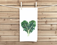 Heart Shaped Kale 100% Cotton Flour Sack Kitchen Towel, Birthday Mother's Day Christmas Valentine's Day Gift Idea for Vegetable Lover