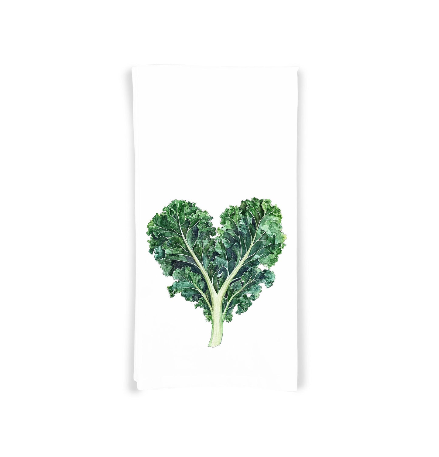 Heart Shaped Kale 100% Cotton Flour Sack Kitchen Towel, Birthday Mother's Day Christmas Valentine's Day Gift Idea for Vegetable Lover