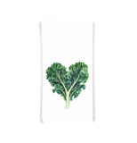 Heart Shaped Kale 100% Cotton Flour Sack Kitchen Towel, Birthday Mother's Day Christmas Valentine's Day Gift Idea for Vegetable Lover