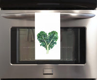 Heart Shaped Kale 100% Cotton Flour Sack Kitchen Towel, Birthday Mother's Day Christmas Valentine's Day Gift Idea for Vegetable Lover
