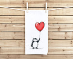 Penguin with Heart Balloon Flour Sack Kitchen Towel Housewarming Birthday Christmas Valentine's Mother's Day Gift Idea