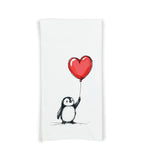 Penguin with Heart Balloon Flour Sack Kitchen Towel Housewarming Birthday Christmas Valentine's Mother's Day Gift Idea