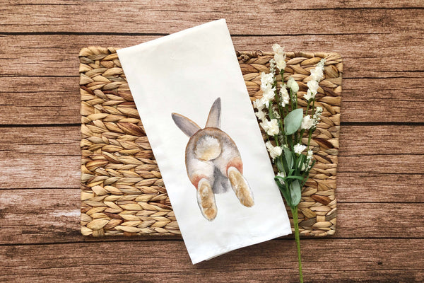 Brown White Bunny Butt Tea Towels Funny Cute Easter Rabbit Hare Cottontail Flour Sack Dish Bathroom or Kitchen Decor Decorative Hand Towel