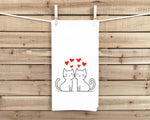 Two Valentine Cats Flour Sack Cotton Hand Towel Cat Lover Hostess Valentine's Day Birthday Mother's Day Christmas Gift Idea